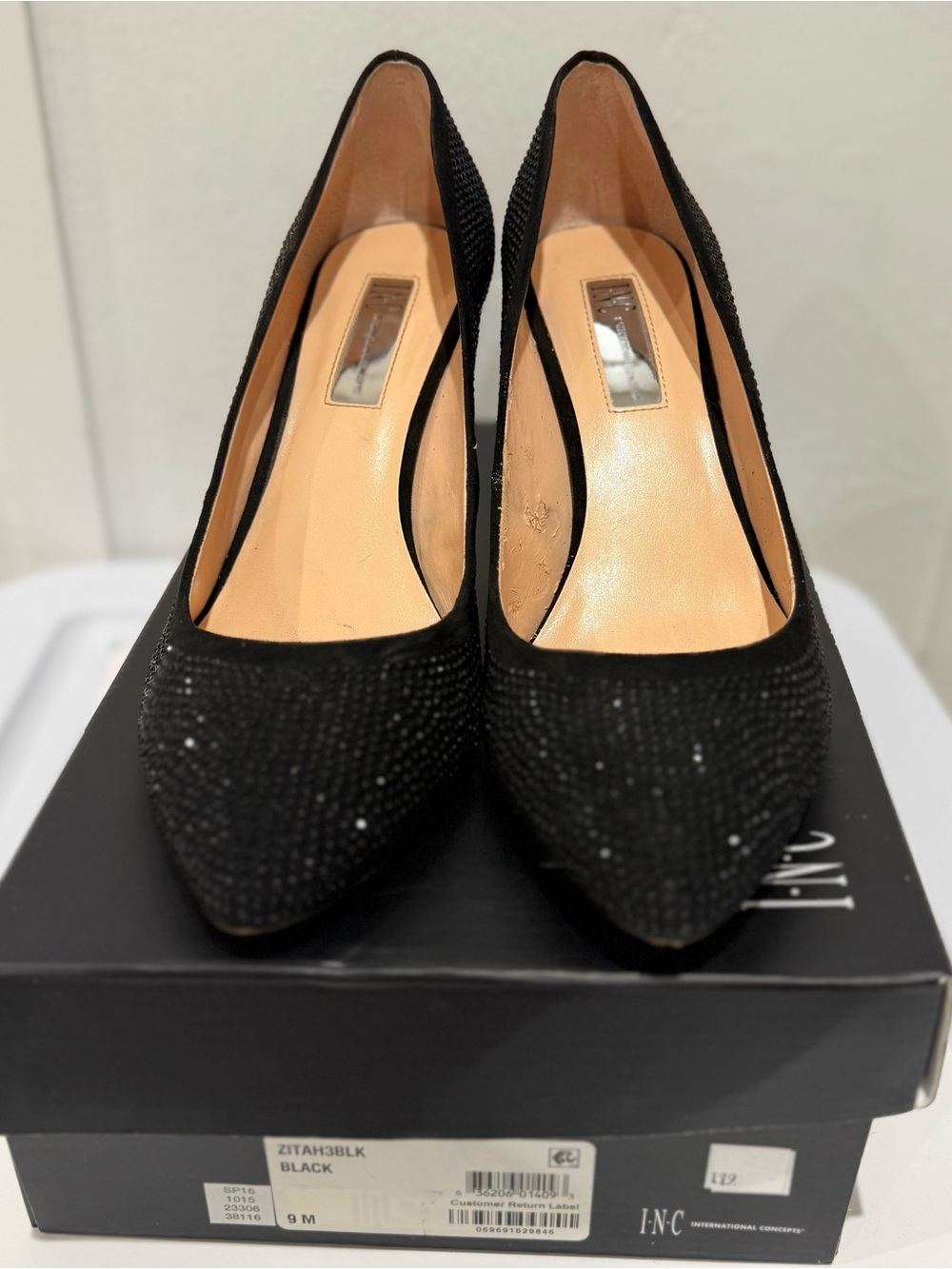 INC International Concepts Black Crystal-Embellished Pointed-Toe Pumps